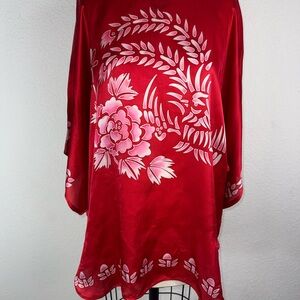 Chic silk Red Floral Women's Tunic sz XL